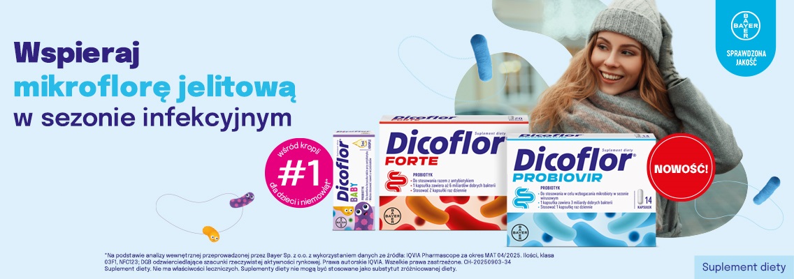 baner bayer dicoflor - wspieraj mikroflorę jelitową w sezonie infekcyjnym