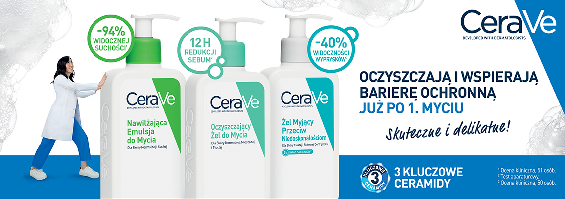 baner loreal cerave - oczyszczają i wspierają barierę ochronną już po 1. myciu