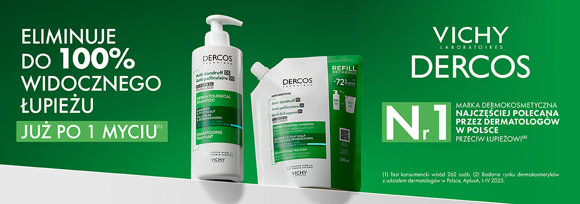 baner loreal vichy dercos - eliminuje do 100 widocznego łupieżu już po 1 myciu