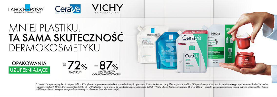 baner loreal - mniej plastiku, ta sama skuteczność dermokosmetyku - opakowania uzupełniające