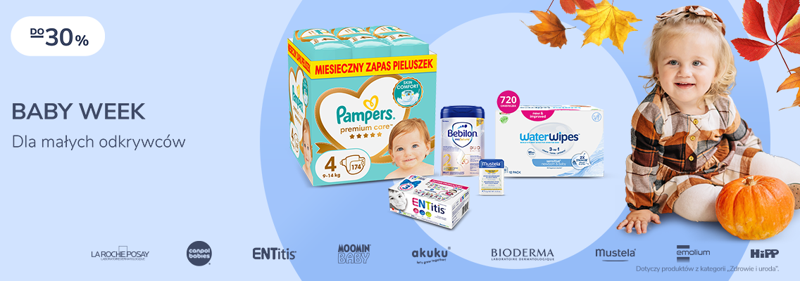 baner baby week - produkty dla dzieci w tle dziecko w sukience