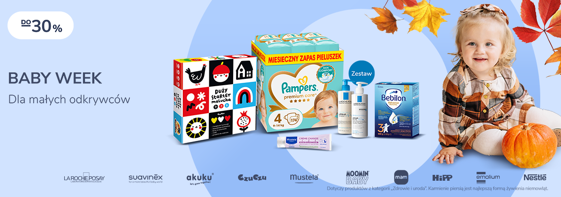 baner baby week - produkty dla dzieci w tle dziecko w sukience