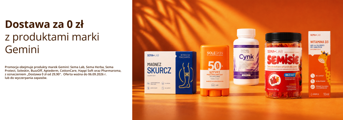 baner sema - dostawa za 0 zł z produktami marki gemini