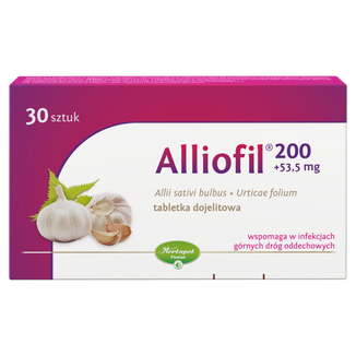 Alliofil 200 mg + 53,5 mg, 30 tabletek dojelitowych Alliofil 200 mg + 53,5 mg, 30 tabletek dojelitowych - zdjęcie produktu