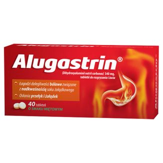 Alugastrin 340 mg, smak miętowy, 40 tabletek do rozgryzania i żucia USZKODZONE OPAKOWANIE - zdjęcie produktu