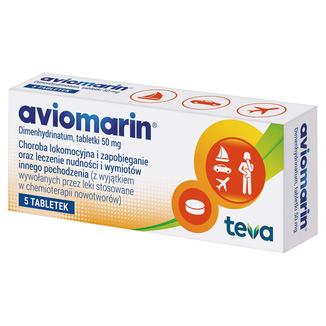 Aviomarin 50 mg, 5 tabletek USZKODZONE OPAKOWANIE Aviomarin 50 mg, 5 tabletek USZKODZONE OPAKOWANIE - zdjęcie produktu