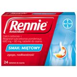 Rennie Antacidum 680 mg + 80 mg, smak miętowy, 24 tabletki do ssania USZKODZONE OPAKOWANIE - miniaturka zdjęcia produktu