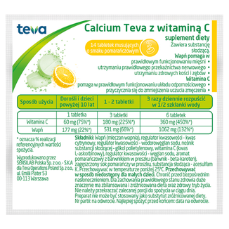 Calcium Teva z witaminą C, smak pomarańczowy, 14 tabletek musujących KRÓTKA DATA - zdjęcie produktu
