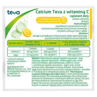 Calcium Teva z witaminą C, smak pomarańczowy, 14 tabletek musujących - zdjęcie produktu