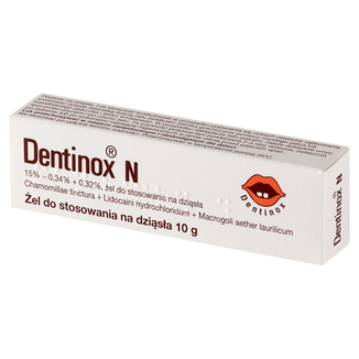 Dentinox N (150 mg + 3,4 mg + 3,2 mg)/ g, żel do stosowania na dziąsła, 10 g - zdjęcie produktu