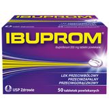Ibuprom 200 mg, 50 tabletek powlekanych USZKODZONE OPAKOWANIE - miniaturka zdjęcia produktu