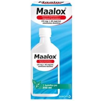 Maalox (35 mg + 40 mg)/ ml, zawiesina doustna, 250 ml USZKODZONE OPAKOWANIE - zdjęcie produktu