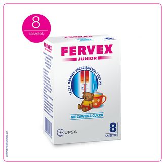 Fervex Junior 280 mg + 100 mg + 10 mg, granulat do sporządzania roztworu doustnego, 8 saszetek - zdjęcie produktu