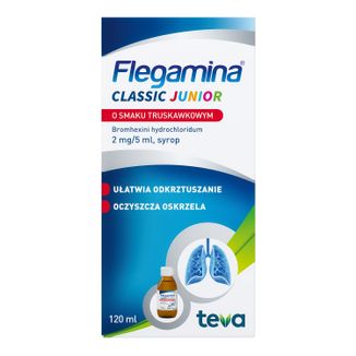 Flegamina Junior 2 mg/ 5 ml, smak truskawkowy, syrop, 120 ml - zdjęcie produktu