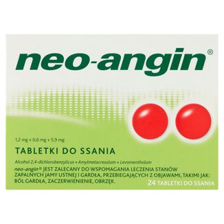Neo-Angin 1,2 mg + 0,6 mg + 5,9 mg, 24 tabletki do ssania - zdjęcie produktu
