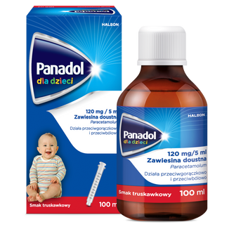 Panadol dla dzieci 120 mg/ 5 ml, zawiesina doustna, smak truskawkowy, 100 ml - zdjęcie produktu