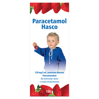 Paracetamol Hasco 120 mg/ 5 ml, zawiesina doustna dla dzieci od urodzenia, smak truskawkowy, 150 g - zdjęcie produktu