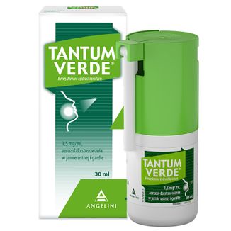 Tantum Verde 1,5 mg/ ml, aerozol do stosowania w jamie ustnej i gardle, 30 ml - zdjęcie produktu