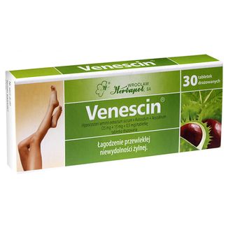 Venescin 25 mg + 15 mg + 0,5 mg, 30 drażetek USZKODZONE OPAKOWANIE - zdjęcie produktu
