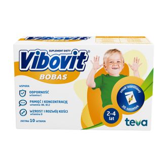 Vibovit Bobas, dla dzieci w wieku od 2 do 4 lat, smak waniliowy, 30 saszetek - zdjęcie produktu