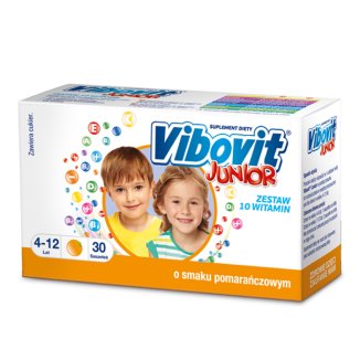 Vibovit Junior, dla dzieci w wieku od 4 do 12 lat, smak pomarańczowy, 30 saszetek - zdjęcie produktu