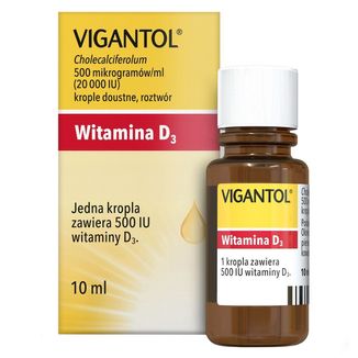 Vigantol 20 000IU, krople doustne, roztwór, 10 ml USZKODZONE OPAKOWANIE - zdjęcie produktu