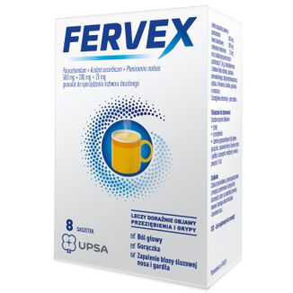 Fervex 500 mg + 200 mg + 25 mg, granulat do sporządzania roztworu doustnego, smak cytrynowy, 8 saszetek USZKODZONE OPAKOWANIE - zdjęcie produktu