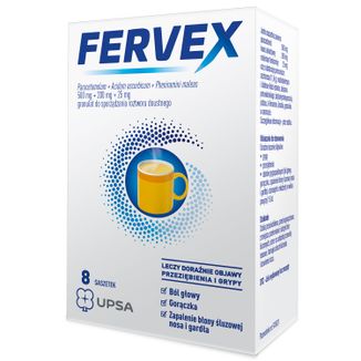 Fervex 500 mg + 200 mg + 25 mg, granulat do sporządzania roztworu doustnego, smak cytrynowy, 8 saszetek - zdjęcie produktu