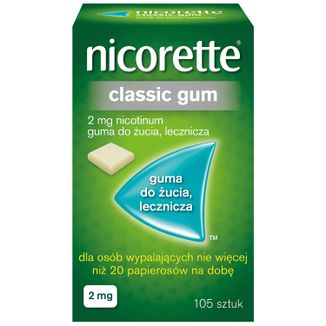 Nicorette Classic Gum 2 mg, guma do żucia lecznicza, 105 sztuk USZKODZONE OPAKOWANIE - zdjęcie produktu