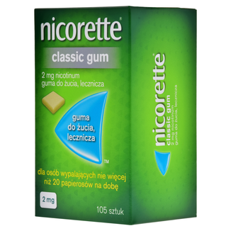 Nicorette Classic Gum 2 mg, guma do żucia lecznicza, 105 sztuk - zdjęcie produktu