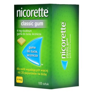 Nicorette Classic Gum 4 mg, guma do żucia lecznicza, 105 sztuk - zdjęcie produktu