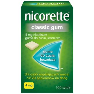 Nicorette Classic Gum 4 mg, guma do żucia lecznicza, 105 sztuk - zdjęcie produktu