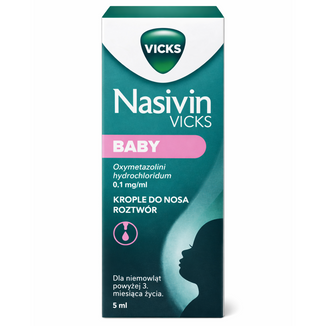 Nasivin Baby 0,1 mg/ml, krople do nosa dla niemowląt od 3 miesiąca, 5 ml - zdjęcie produktu