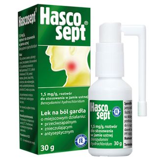 Hascosept 1,5 mg/g, roztwór do stosowania w jamie ustnej, spray, 30 g - zdjęcie produktu