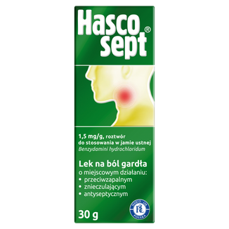 Hascosept 1,5 mg/g, roztwór do stosowania w jamie ustnej, spray, 30 g - zdjęcie produktu
