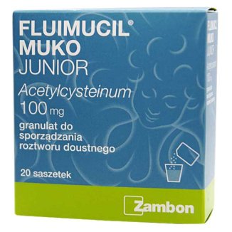 Fluimucil Muko Junior 100 mg, dla dzieci od 3 lat, 20 saszetek - 2 Fluimucil Muko Junior 100 mg, dla dzieci od 3 lat, 20 saszetek - 2 - zdjęcie produktu