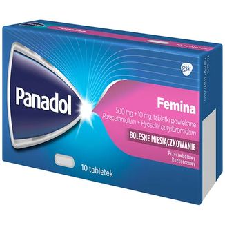 Panadol Femina 500 mg + 10 mg, 10 tabletek powlekanych - zdjęcie produktu