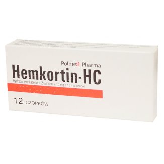 Hemkortin-HC 10 mg + 10 mg, czopki doodbytnicze, 12 sztuk - zdjęcie produktu