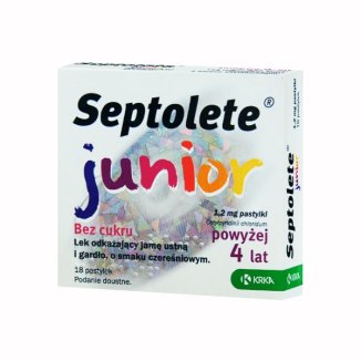 Septolete Junior 1,2 mg, dla dzieci powyżej 4 lat, smak czereśniowy, 18 pastylek do ssania - zdjęcie produktu