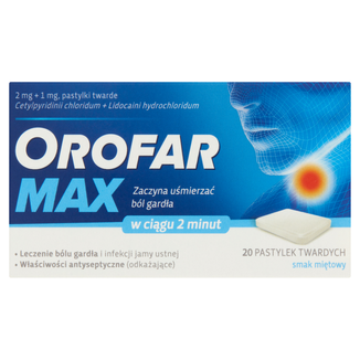 Orofar Max 2 mg + 1 mg, smak miętowy, 20 pastylek twardych - zdjęcie produktu