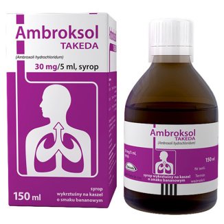 Ambroksol Takeda 30 mg/5 ml, syrop, smak bananowy, 150 ml - zdjęcie produktu