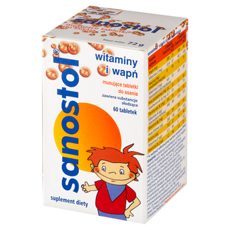 Sanostol, dla dzieci od 4 lat, 60 tabletek musujących do ssania KRÓTKA DATA - zdjęcie produktu