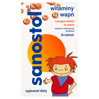 Sanostol, dla dzieci od 4 lat, 60 tabletek musujących do ssania USZKODZONE OPAKOWANIE - zdjęcie produktu