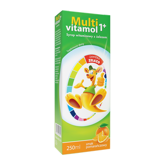 Multivitamol 1+, syrop witaminowy z żelazem dla dzieci od 1 roku, smak pomarańczowy, 250 ml - zdjęcie produktu