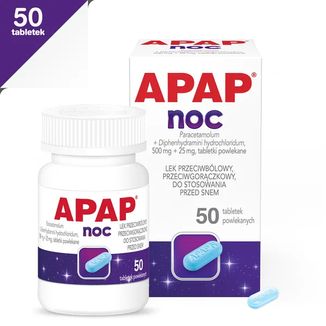 Apap Noc 500 mg + 25 mg, 50 tabletek powlekanych - 3 Apap Noc 500 mg + 25 mg, 50 tabletek powlekanych - 3 - zdjęcie produktu