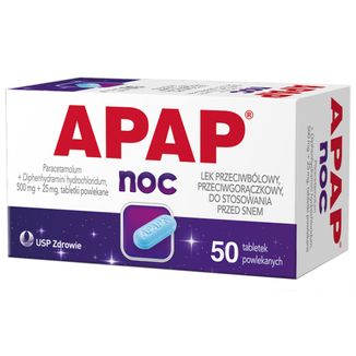 Apap Noc 500 mg + 25 mg, 50 tabletek powlekanych - zdjęcie produktu