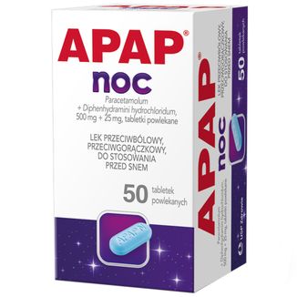 Apap Noc 500 mg + 25 mg, 50 tabletek powlekanych - 2 Apap Noc 500 mg + 25 mg, 50 tabletek powlekanych - 2 - zdjęcie produktu