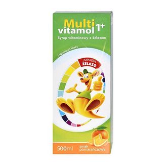 Multivitamol 1+, syrop witaminowy z żelazem dla dzieci od 1 roku, smak pomarańczowy, 500 ml USZKODZONE OPAKOWANIE - zdjęcie produktu