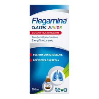 Flegamina Junior 2 mg/ 5 ml, smak truskawkowy, syrop, 200 ml USZKODZONE OPAKOWANIE - zdjęcie produktu