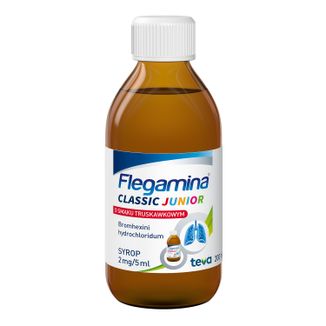 Flegamina Junior 2 mg/ 5 ml, smak truskawkowy, syrop, 200 ml - 2 Flegamina Junior 2 mg/ 5 ml, smak truskawkowy, syrop, 200 ml - 2 - zdjęcie produktu